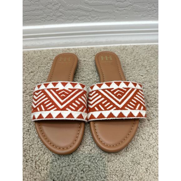 HAUTE HIPPIE | Rust & White Geometric Slide Sandals Boho | Size 8 - Picture 3 of 7